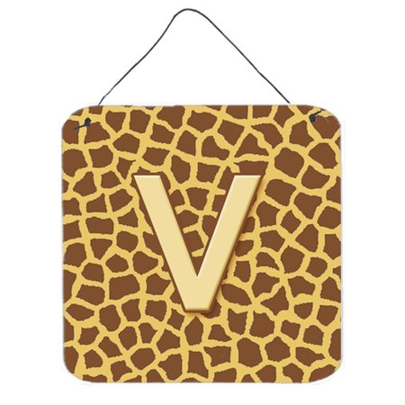 MICASA Letter V Initial Monogram Giraffe Aluminium Metal Wall Or Door Hanging Prints 6 x 6 In. MI234576